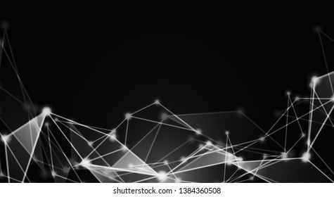 Abstract. Communications or technology, science background. connected dots on black background. vector.