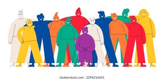 Abstract community, diverse people group portrait. Social diversity,  equality concept. Flat vector illustration isolated on white background 
