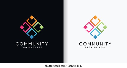 Abstract community logo design with line art style and creative concept