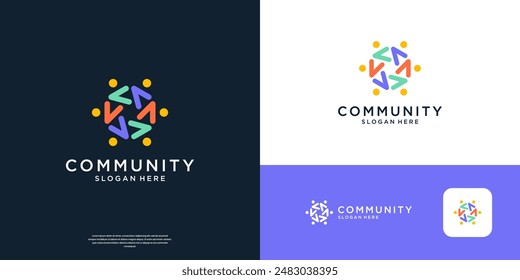 Abstract community logo design vector. Geometric humanity logo icon symbol.