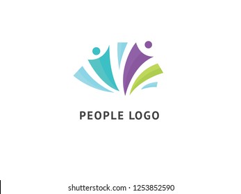 Abstract community logo icon vector design. Creative agency, social work, teamwork, business, advertising vector logotype. Happy motivated people in colorful logo. Team web icon