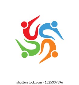 Abstract community support team human stick figure logo design template vector illustration