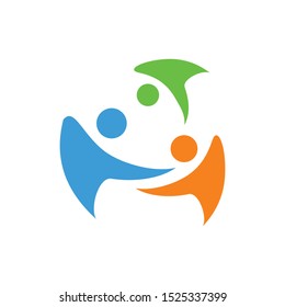 Abstract community support team human stick figure logo design template vector illustration