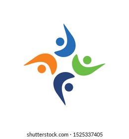Abstract community support team human stick figure logo design template vector illustration
