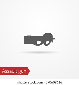 Abstract compact assault firearm. Isolated icon in line style with shadow. Typical police special forces weapon. Military vector stock image.