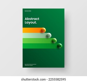 Abstract company brochure design vector template. Amazing 3D spheres annual report illustration.