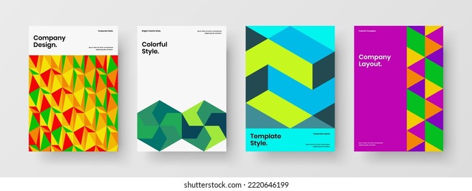 Abstract company brochure vector design illustration bundle. Isolated geometric tiles pamphlet concept collection.