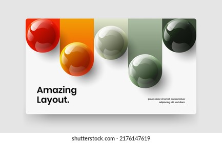 Abstract company cover design vector template. Geometric realistic balls website layout.