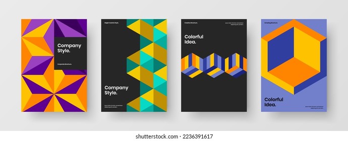 Abstrakte Unternehmensidentität A4 Vektorgrafik-Set. Multicfarbene Kollektion geometrischer Fliesenbroschüren.