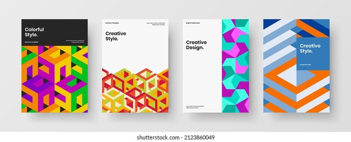 Abstract company identity vector design illustration set. Modern mosaic tiles banner template bundle.