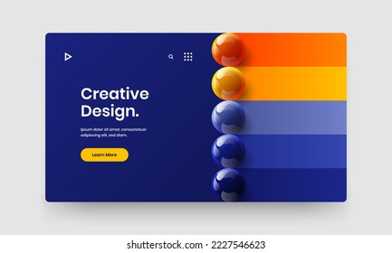 Resumen de diseño de vectores de identidad de la empresa. Vivid concepto de página de aterrizaje de bolas 3D.
