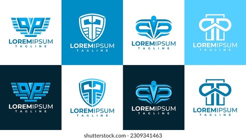 Abstract company initial P PP logo design set.