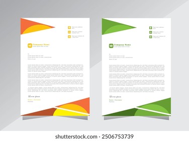 Abstract company letterhead template design, Green and orange letterhead template design, Modern and creative corporate Elegant letterhead template, Vector eps 10.