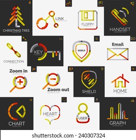 Abstract company logo collection - 16 line style business corporate logotypes, web universal icon set