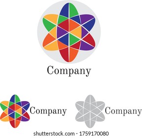Resumen Diseño del logotipo de la empresa con varios colores y con elementos de cubo, elipse, estrella y química