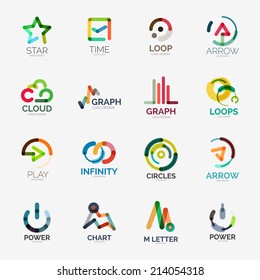 Abstract company logo vector collection - 16 line style business corporate logotypes