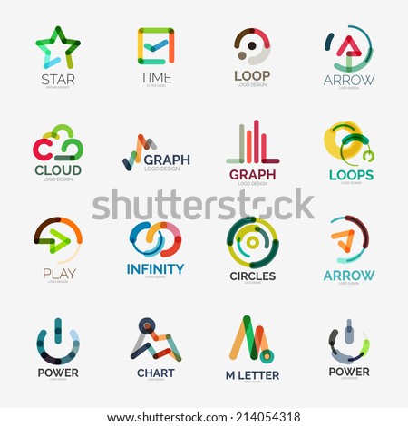 Abstract company logo vector collection - 16 line style business corporate logotypes