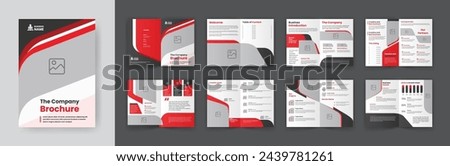 Abstract Company Profile Brochure Template. Bifold Corporate Brochure Layout. Red and Black Accent