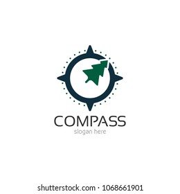 Abstract compass direction logo design template icon. Map arrow travel vector illustration