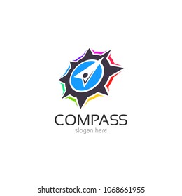 Abstract compass direction logo design template icon. Map arrow travel vector illustration