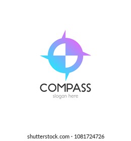 Abstract compass direction logo design template icon. Map arrow travel vector illustration