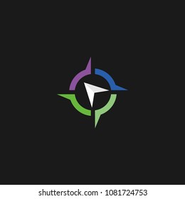 Abstract compass direction logo design template icon. Map arrow travel vector illustration