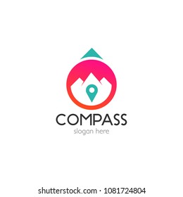 Abstract compass direction logo design template icon. Map arrow travel vector illustration