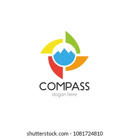 Abstract compass direction logo design template icon. Map arrow travel vector illustration