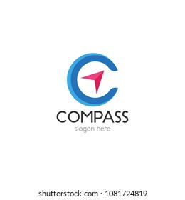 Abstract compass direction logo design template icon. Map arrow travel vector illustration