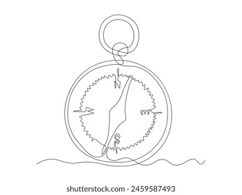 abstract compass, logo, continuous single line art hand drawing sketch