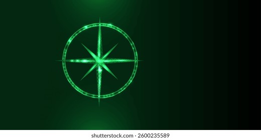 Abstract compass. Low poly style design,dark green background
