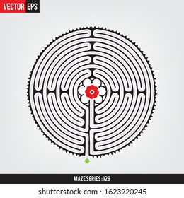 Abstract complex circle labyrinth Black color on a grey background flat illustration