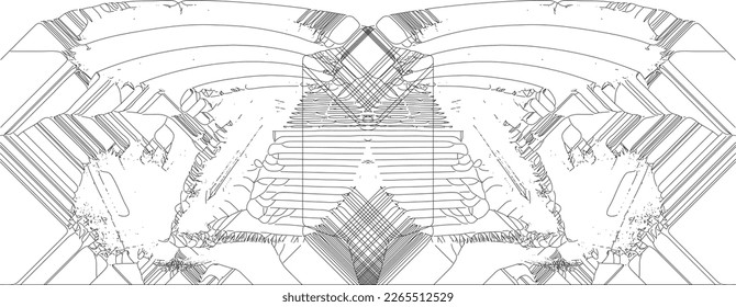 Abstract and complex graphic with mirrored lines
