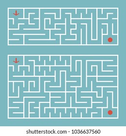 Abstract complex rectangular isolated labyrinth. There are two types in the set. White on a green background. An interesting game for children and adults. Simple flat vector illustration.
