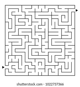 Abstract complex square isolated labyrinth. Black color on a white background. An interesting game for children and adults. Simple flat vector illustration.