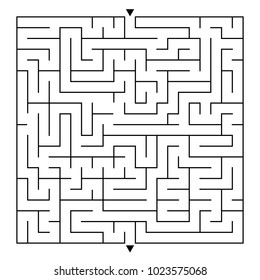 Abstract complex square isolated labyrinth. Black color on a white background. An interesting game for children and adults. Simple flat vector illustration.