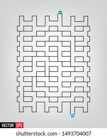 Abstract complex square labyrinth. Black color on a grey background. An interesting game for children and adults. Simple flat illustration.