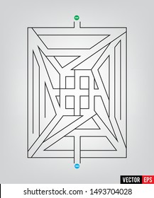 Abstract complex square labyrinth. Black color on a grey background. An interesting game for children and adults. Simple flat illustration.