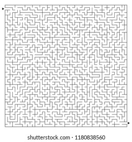Abstract complex square maze with entrance and exit. An interesting game for children and adults. A mysterious puzzle. Vector illustration isolated on white background