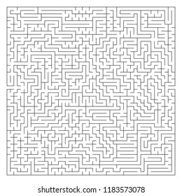 Abstract complex square maze with entrance and exit. An interesting game for children and adults. A mysterious puzzle. Vector illustration isolated on white background