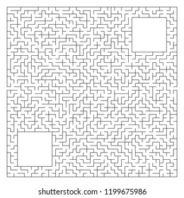 Abstract complex square maze with entrance and exit. An interesting game for children and adults. Vector illustration isolated on white background. With a place for your drawings