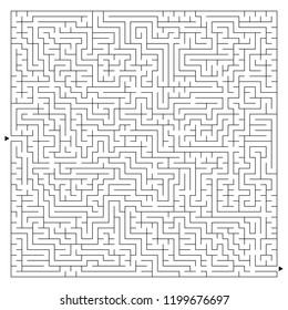 Abstract complex square maze with entrance and exit. An interesting game for children and adults. Vector illustration isolated on white background. 