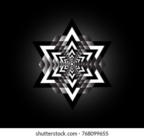 Abstract complex star on black background.Abstract geometric star logo. - Illustration, Metal, Single Object, Award, Star Shape, Metal, Jewelry, Reflection,banner sign