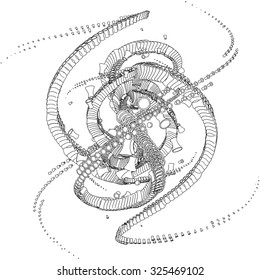 Abstract complex structure consisting of geometric shapes on a white background