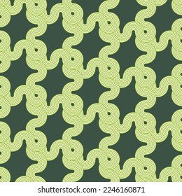 Abstract Complex Wavy Stripes Circles Labyrinth Maze Optical Illusion Hypnotic Geometric Seamless Vector Pattern Trendy Fashion Colors Minimalist Concept Perfect for Allover Fabric Print Dark Green