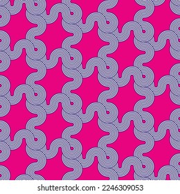 Abstract Complex Wavy Stripes Circles Labyrinth Maze Optical Illusion Hypnotic Geometric Seamless Vector Pattern Trendy Fashion Colors Minimalist Concept Perfect for Allover Fabric Print Fuchsia