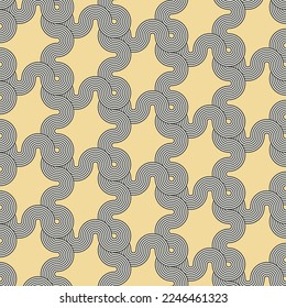 Abstract Complex Wavy Stripes Circles Labyrinth Maze Optical Illusion Hypnotic Geometric Seamless Vector Pattern Trendy Fashion Colors Minimalist Concept Perfect for Allover Fabric Print Yellow