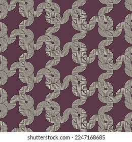 Abstract Complex Wavy Stripes Circles Labyrinth Maze Optical Illusion Hypnotic Geometric Seamless Vector Pattern Trendy Fashion Colors Minimalist Concept Perfect for Allover Fabric Print Dark Purple