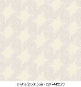 Abstract Complex Wavy Stripes Circles Labyrinth Maze Optical Illusion Hypnotic Geometric Seamless Vector Pattern Trendy Fashion Colors Minimalist Concept Perfect for Allover Fabric Print Beige