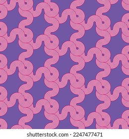 Abstract Complex Wavy Stripes Circles Labyrinth Maze Optical Illusion Hypnotic Geometric Seamless Vector Pattern Trendy Fashion Colors Minimalist Concept Perfect for Allover Fabric Print Purple Pink